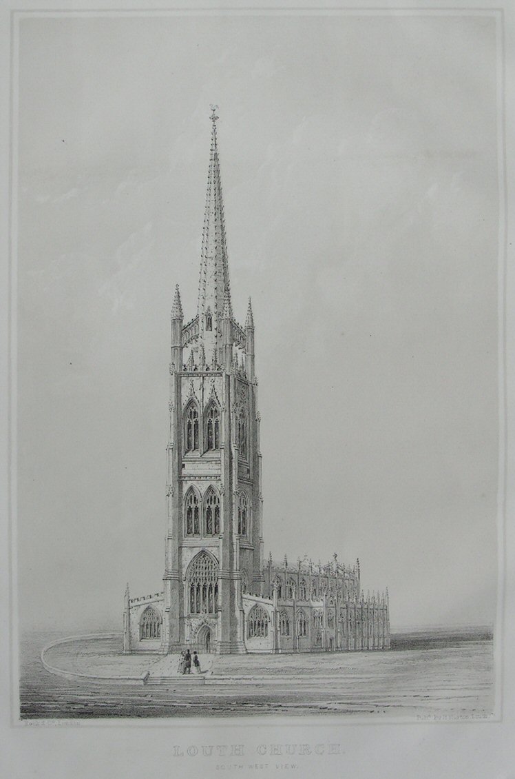 Lithograph - Louth Church. South West View. - Rock